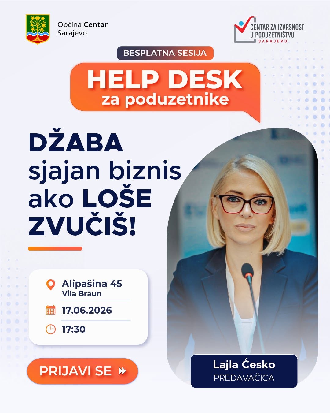 CENTAR ZA IZVRSNOST U PODUZETNIŠTVU: U srijedu nova besplatna Help Desk sesija