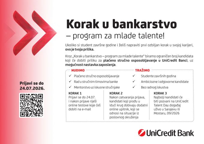 UniCredit Bank d.d. Mostar – Korak u bankarstvo – program za mlade talente