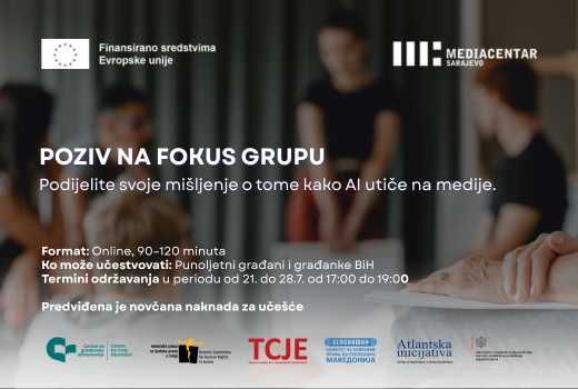 Mediacentar traži učesnike za online fokus grupu o upotrebi AI za kreiranje medijskih sadržaja