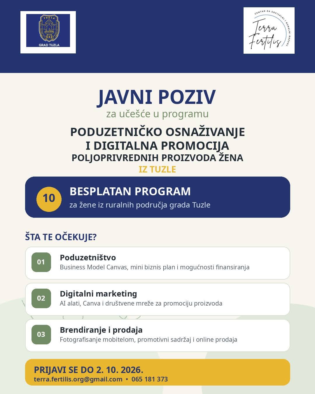 JAVNI POZIV ZA UČEŠĆE U PROGRAMU: Preduzetničko osnaživanje i digitalna promocija poljoprivrednih proizvoda žena