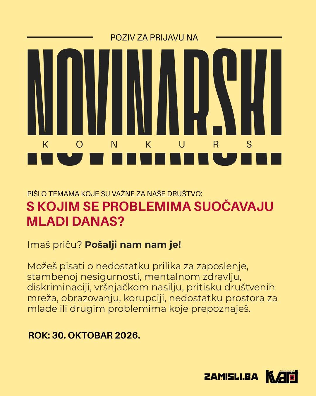 NOVINARSKI KONKURS: S kojim se problemima suočavaju mladi danas?